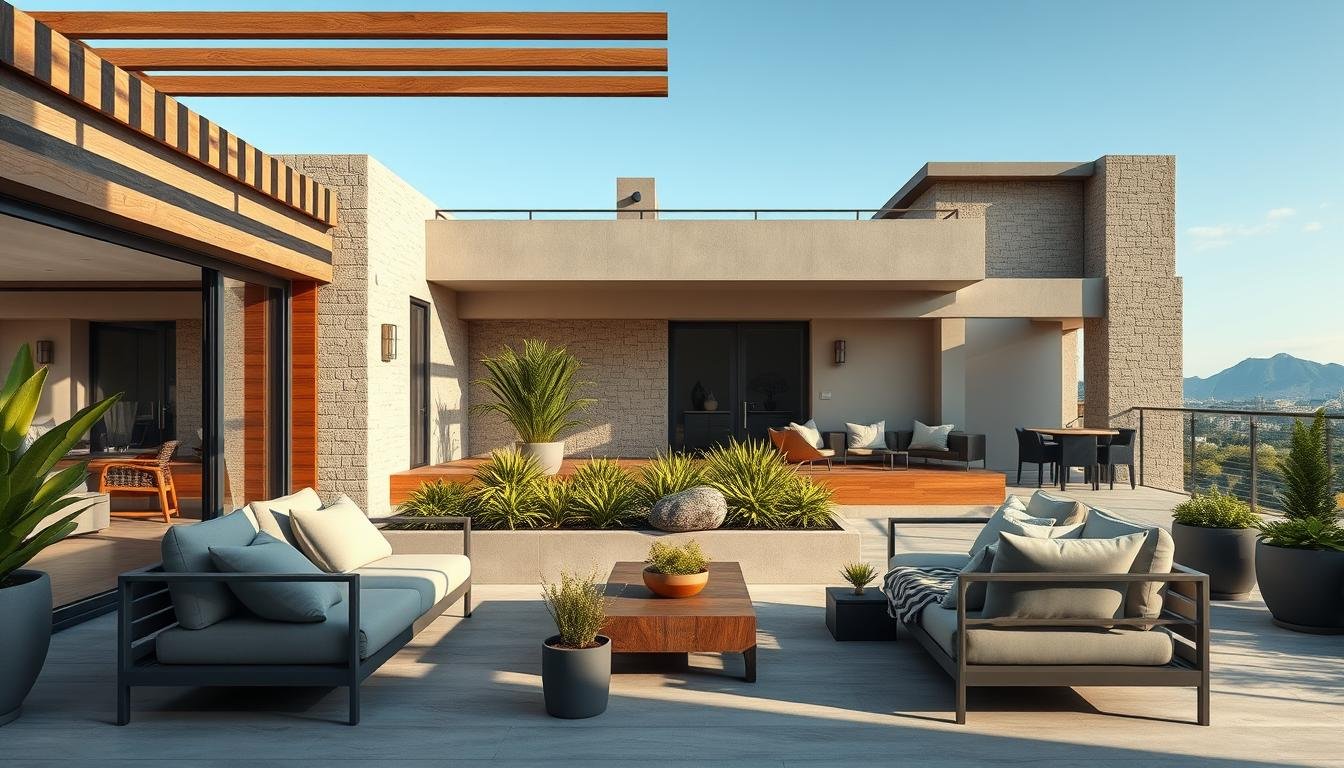 moderne Terrassengestaltung mit Design-Elementen